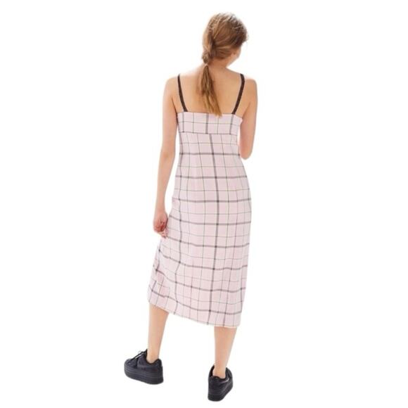 Urban Outfitters Cher Pink Plaid Maxi Slip Dress Black Lace Size Medium - Picture 5 of 16